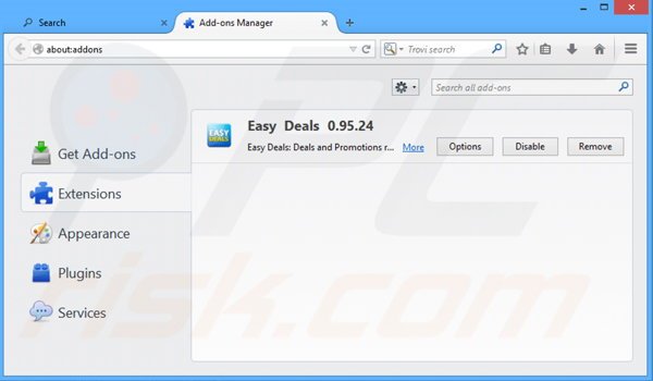 Removing Easy Deals ads from Mozilla Firefox step 2