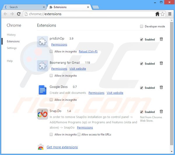 Removing websearch.fixsearch.info related Google Chrome extensions