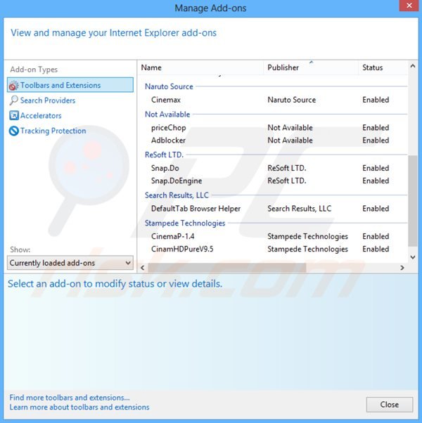 Removing websearch.fixsearch.info related Internet Explorer extensions