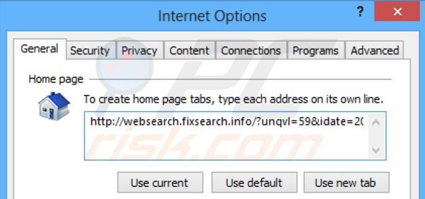 Removing websearch.fixsearch.info from Internet Explorer homepage