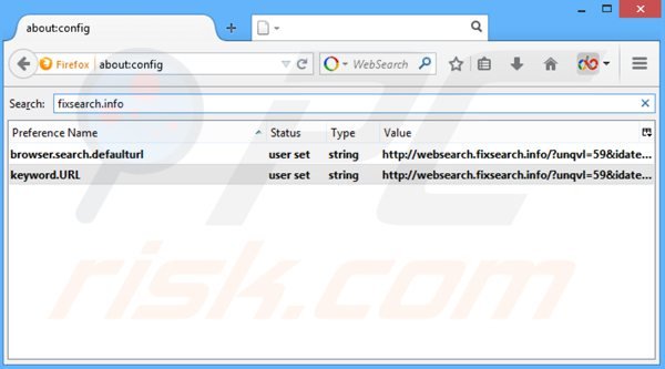 Removing websearch.fixsearch.info from Mozilla Firefox default search engine