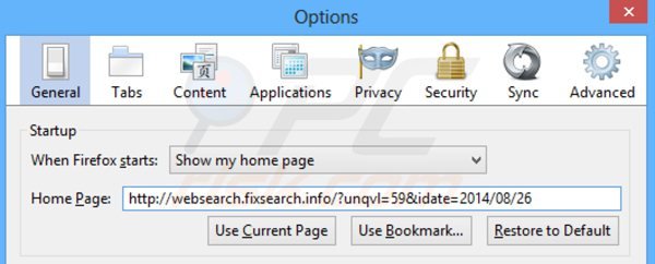 Removing websearch.fixsearch.info from Mozilla Firefox homepage