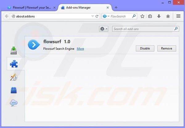 Remove Flowsurf browser hijacker from Mozilla Firefox step 1