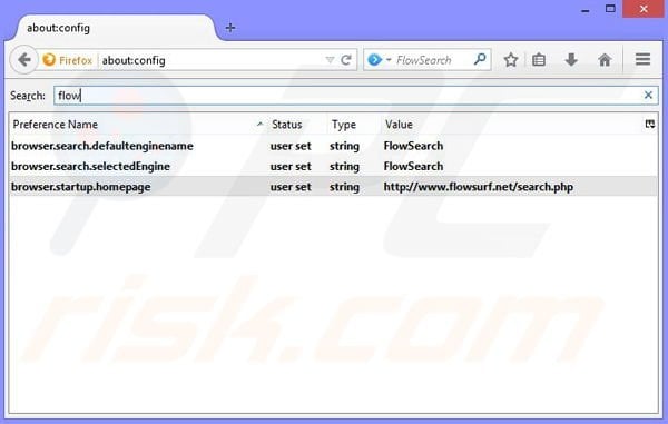 Remove Flowsurf browser hijacker from Mozilla Firefox step 3