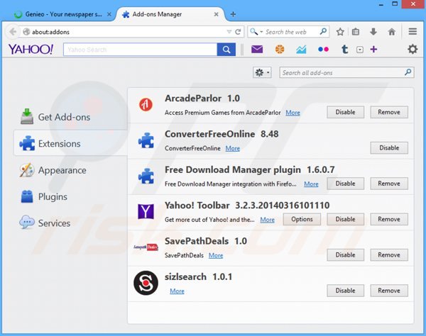 Removing search.genieo.com related Mozilla Firefox extensions