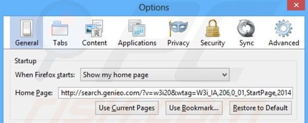 Removing search.genieo.com from Mozilla Firefox homepage