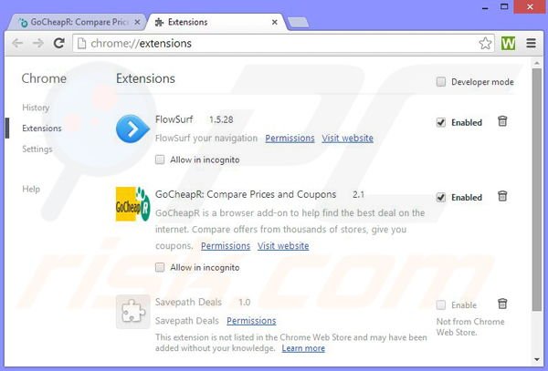 Removing GoCheapR ads from Google Chrome step 2