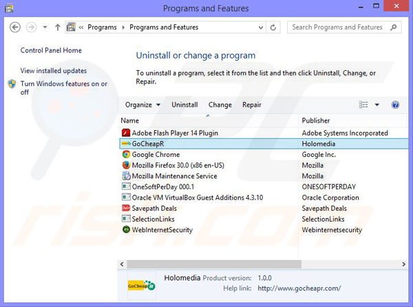 GoCheapR adware uninstall via Control Panel