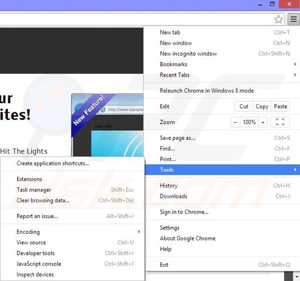 Removing Hit The Lights ads from Google Chrome step 1