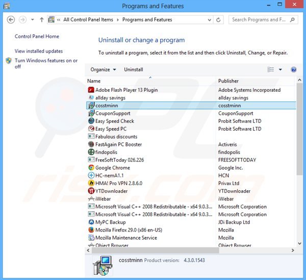 information ads generating adware uninstall via Control Panel