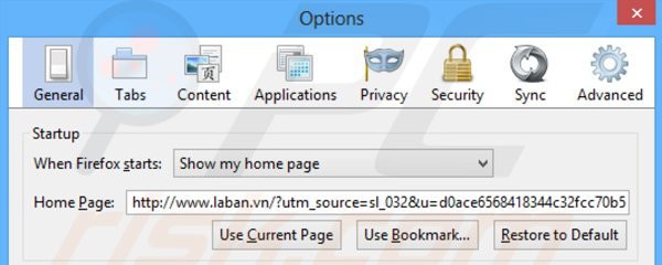 Removing laban.vn from Mozilla Firefox homepage