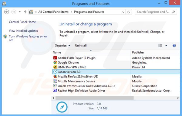 laban browser hijacker uninstall via Control Panel