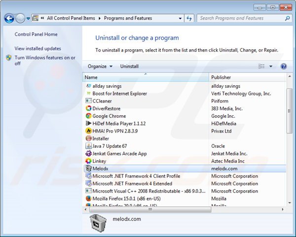 Melodx adware uninstall via Control Panel