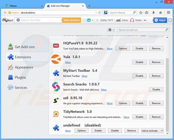 Removing mezaa ads from Mozilla Firefox step 2