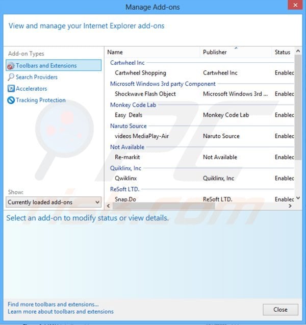 Removing monkeytize ads generating plugins from Internet Explorer step 2