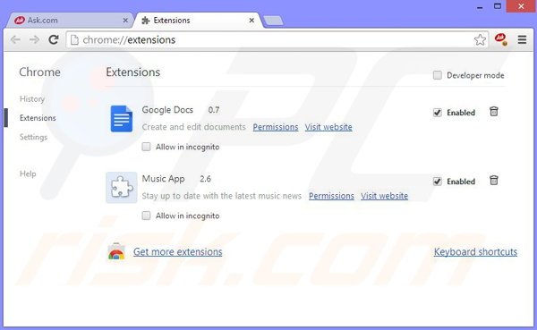 Remove Music App browser hijacker from Google Chrome step 1