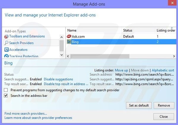 Remove Music App browser hijacker from Internet Explorer step 3