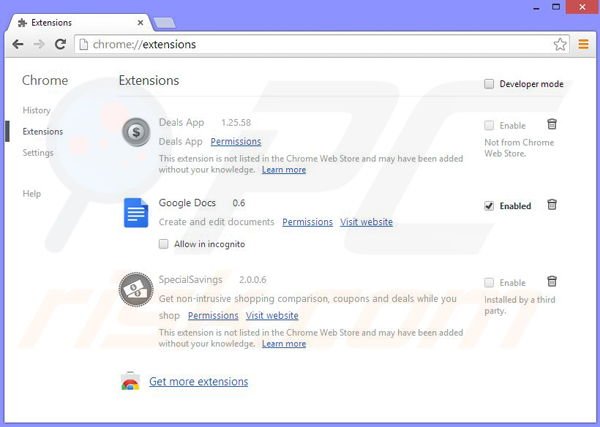 Removing optitroy from Google Chrome step 2