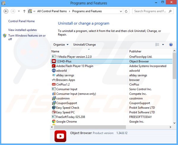 123HD-Plus adware uninstall via Control Panel