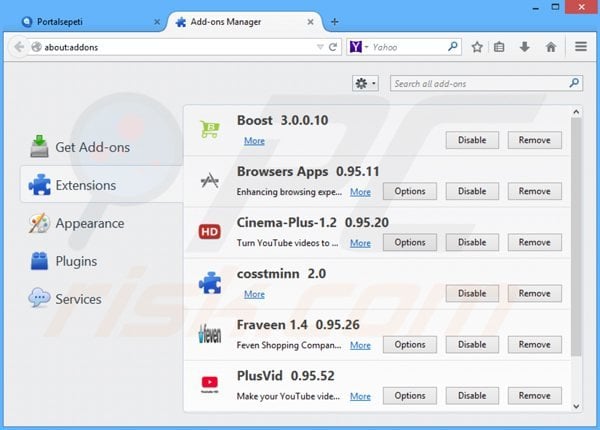 Removing portalsepeti.com related Mozilla Firefox extensions