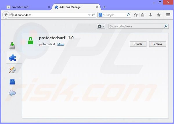 Removing protectedsurf ads from Mozilla Firefox step 2
