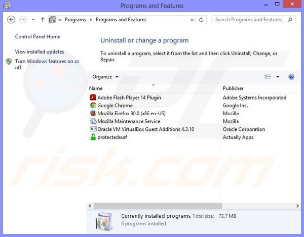 protectedsurf adware uninstall via Control Panel