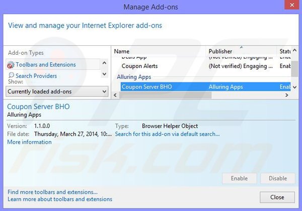 Removing Rcoupon ads from Internet Explorer step 2