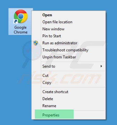 Removing safesear.ch from Google Chrome shortcut target