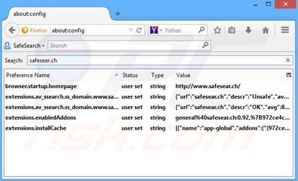 Removing safesear.ch from Mozilla Firefox default search engine