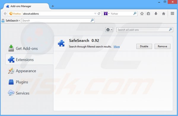 Removing safesear.ch related Mozilla Firefox extensions
