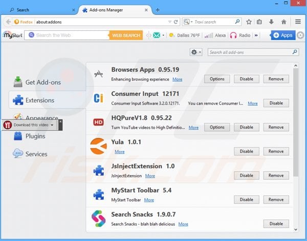 Removing salus ads from Mozilla Firefox step 2
