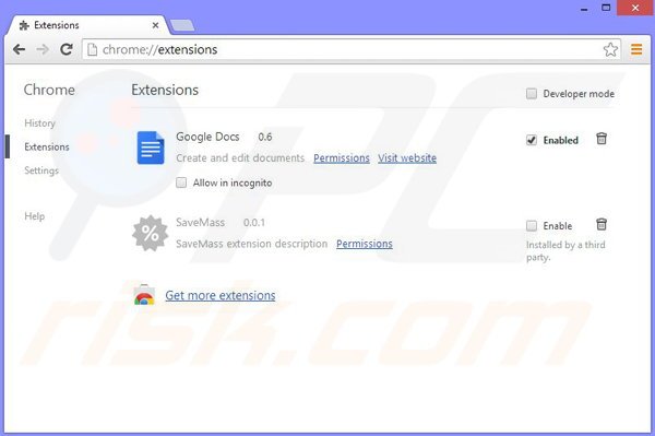 Removing SaveMass ads from Google Chrome step 2