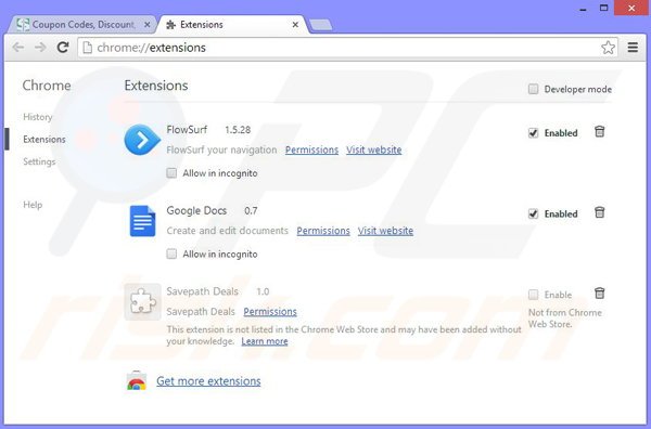 Removing Savepath Deals ads from Google Chrome step 2