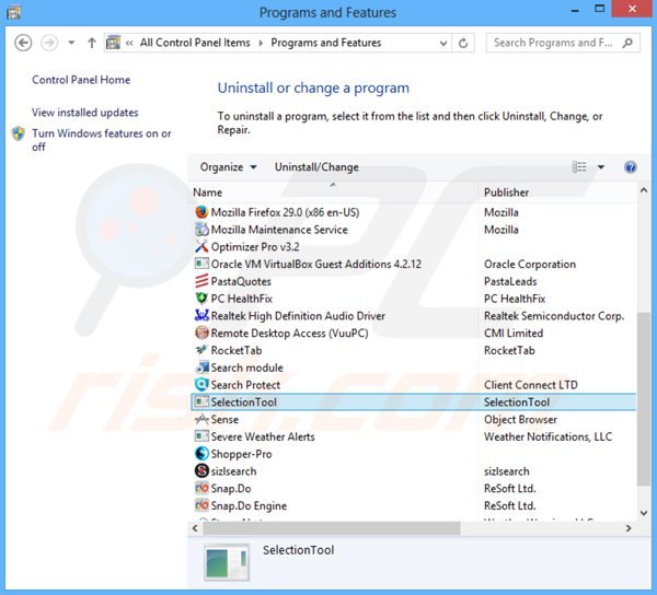 selectngo adware uninstall via Control Panel