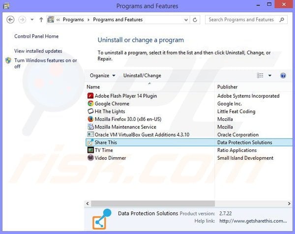 Share This adware uninstall via Control Panel