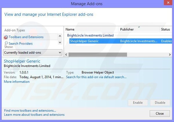 Removing ShopHelper ads from Internet Explorer step 2
