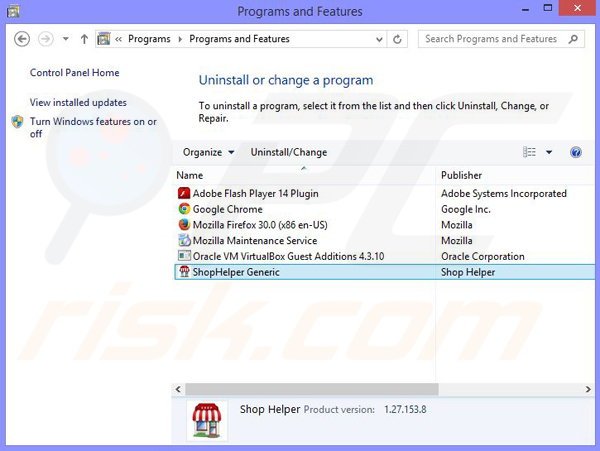ShopHelper adware uninstall via Control Panel