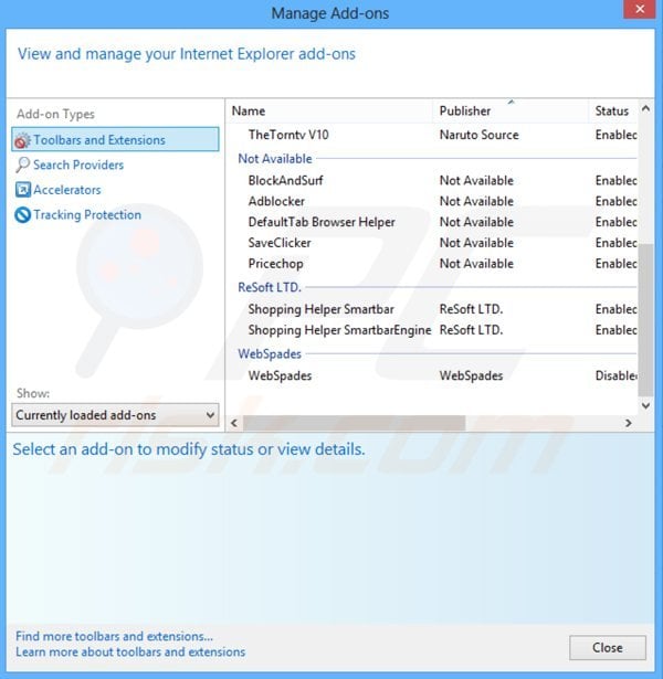 Removing snipsmart ads from Internet Explorer step 2