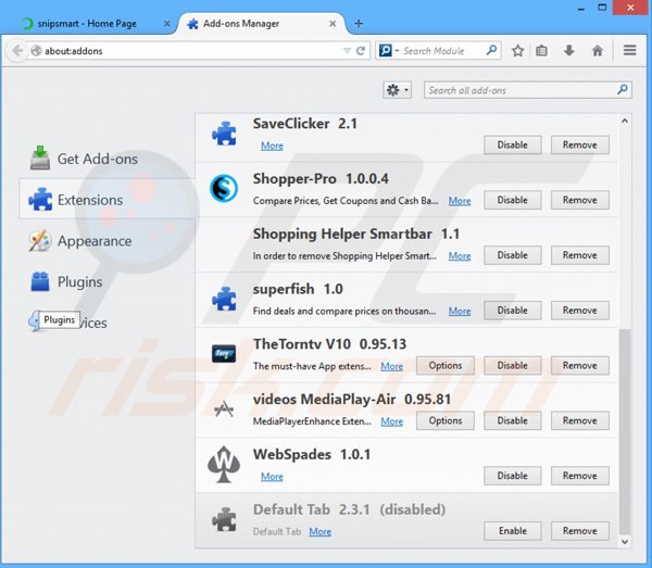 Removing snipsmart ads from Mozilla Firefox step 2