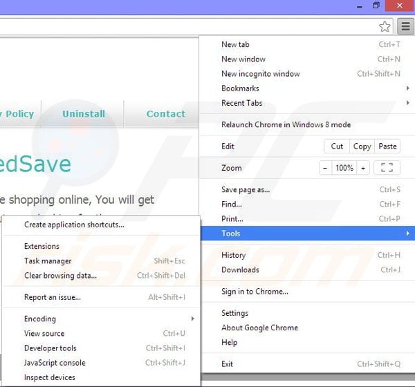 Removing SpeedSave ads from Google Chrome step 1