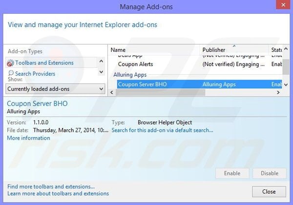 Removing SpeedSave ads from Internet Explorer step 2