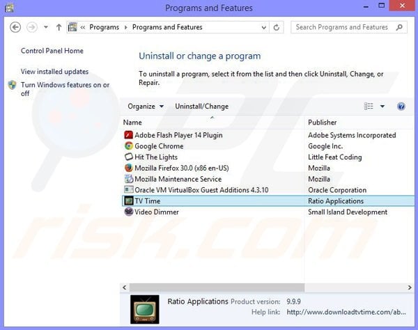 TV Time adware uninstall via Control Panel