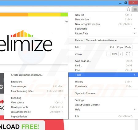 Removing Accelimize ads from Google Chrome step 1