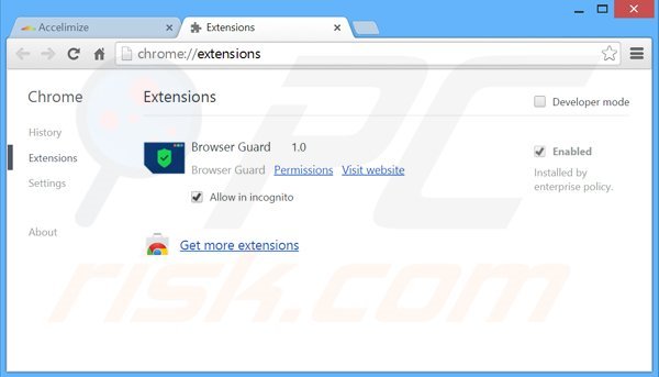 Removing Accelimize ads from Google Chrome step 2