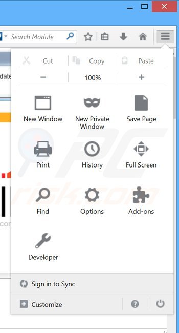 Removing Accelimize ads from Mozilla Firefox step 1