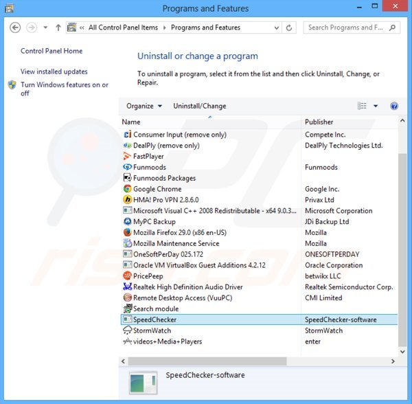 Accelimize adware uninstall via Control Panel
