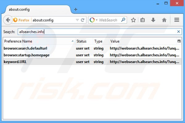 Removing websearch.allsearches.info from Mozilla Firefox default search engine