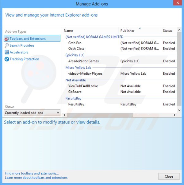 Removing websearch.allsearches.info related Internet Explorer extensions