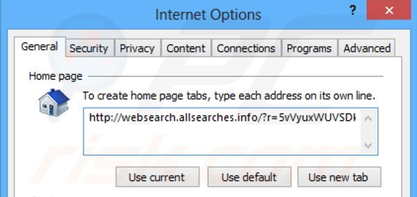 Removing websearch.allsearches.info from Internet Explorer homepage