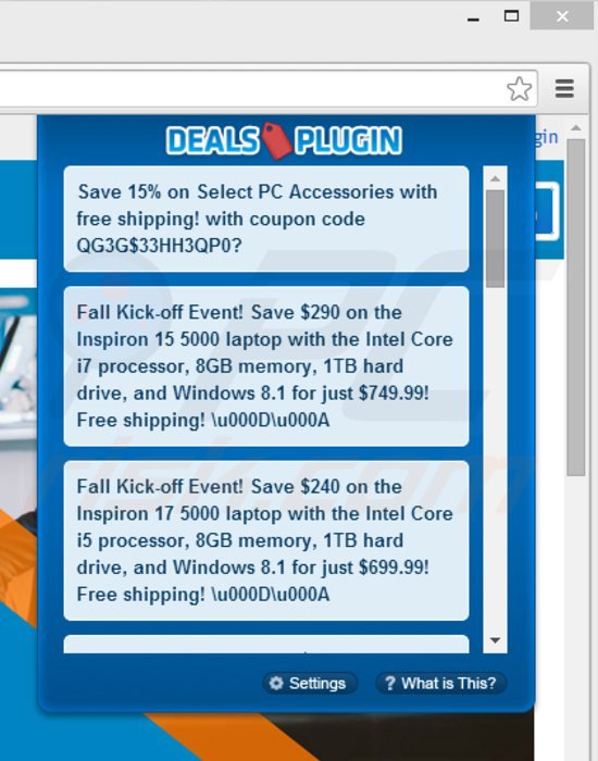 deals plugin adware generating intrusive online ads